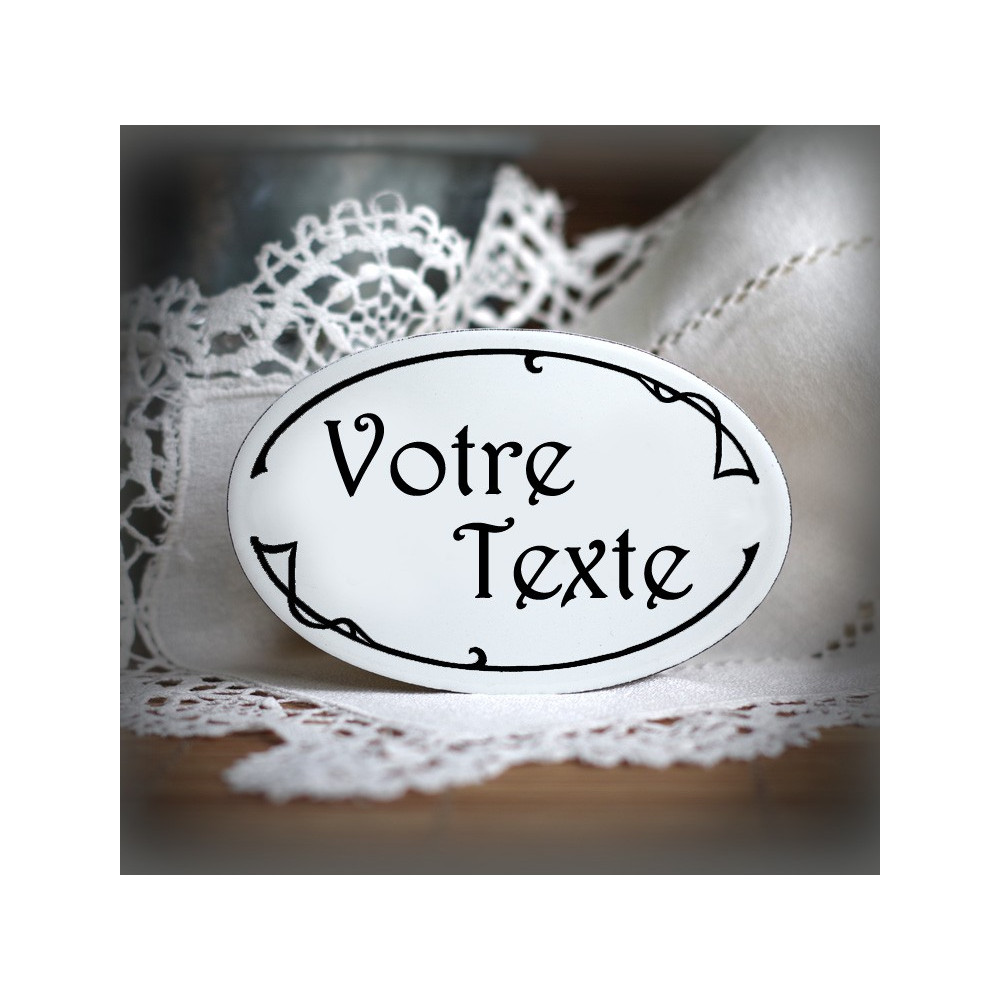 Plaque ovale émail blanc personnalisé avec votre texte