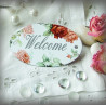 Plaque ovale émaillée Welcome décor Roses