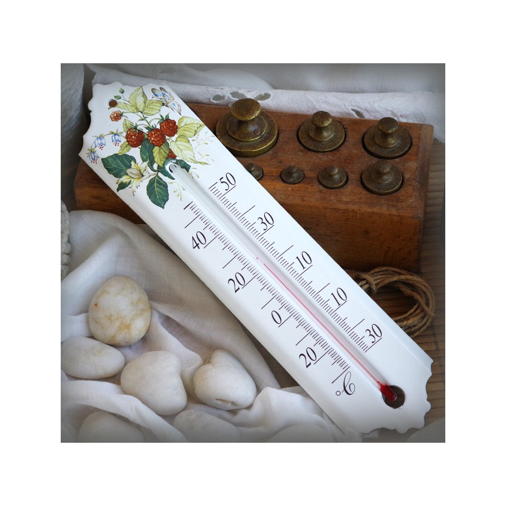 Thermomètre émail décor Framboise