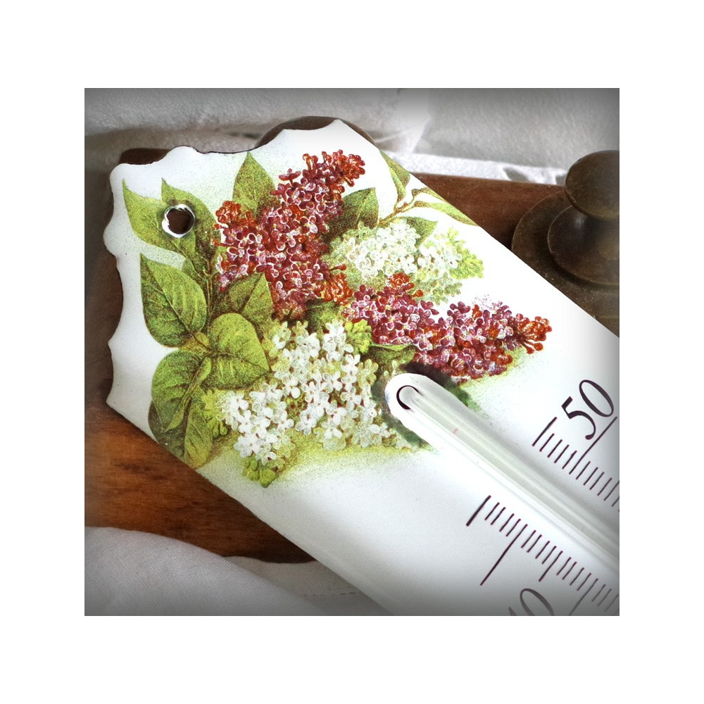 Thermomètre émail décor Lilas