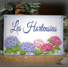 Grande Plaque de Maison émaillée décor Hortensias avec votre texte personnalisé