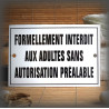 Enamel plate with French text "Interdit aux adultes"