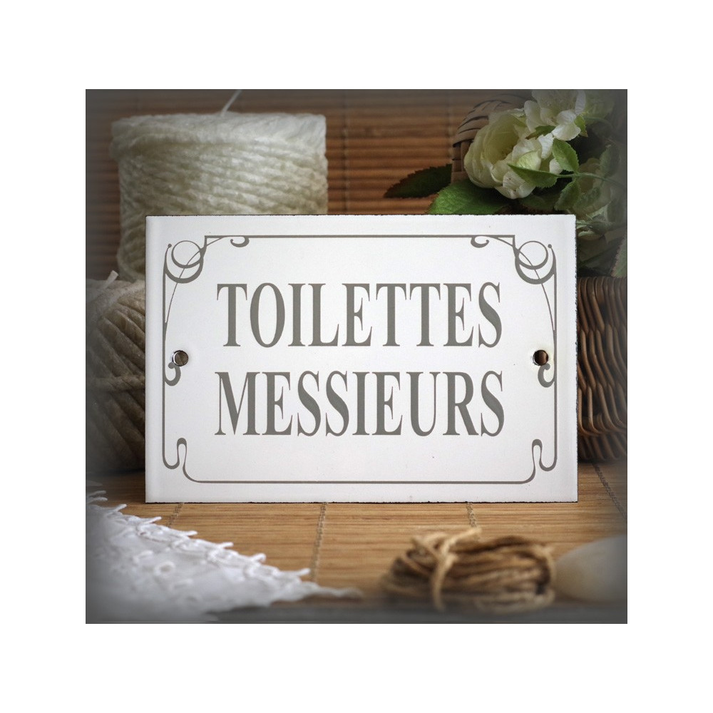 Plaque émaillée "Toilettes Messieurs" filet anglais couleur gris
