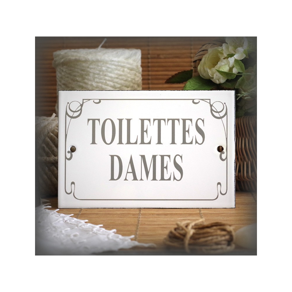 Plaque émaillée "Toilettes Dames" filet anglais couleur gris