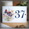 Numéro émaillé décor 2 papillons bleus 15x10cm