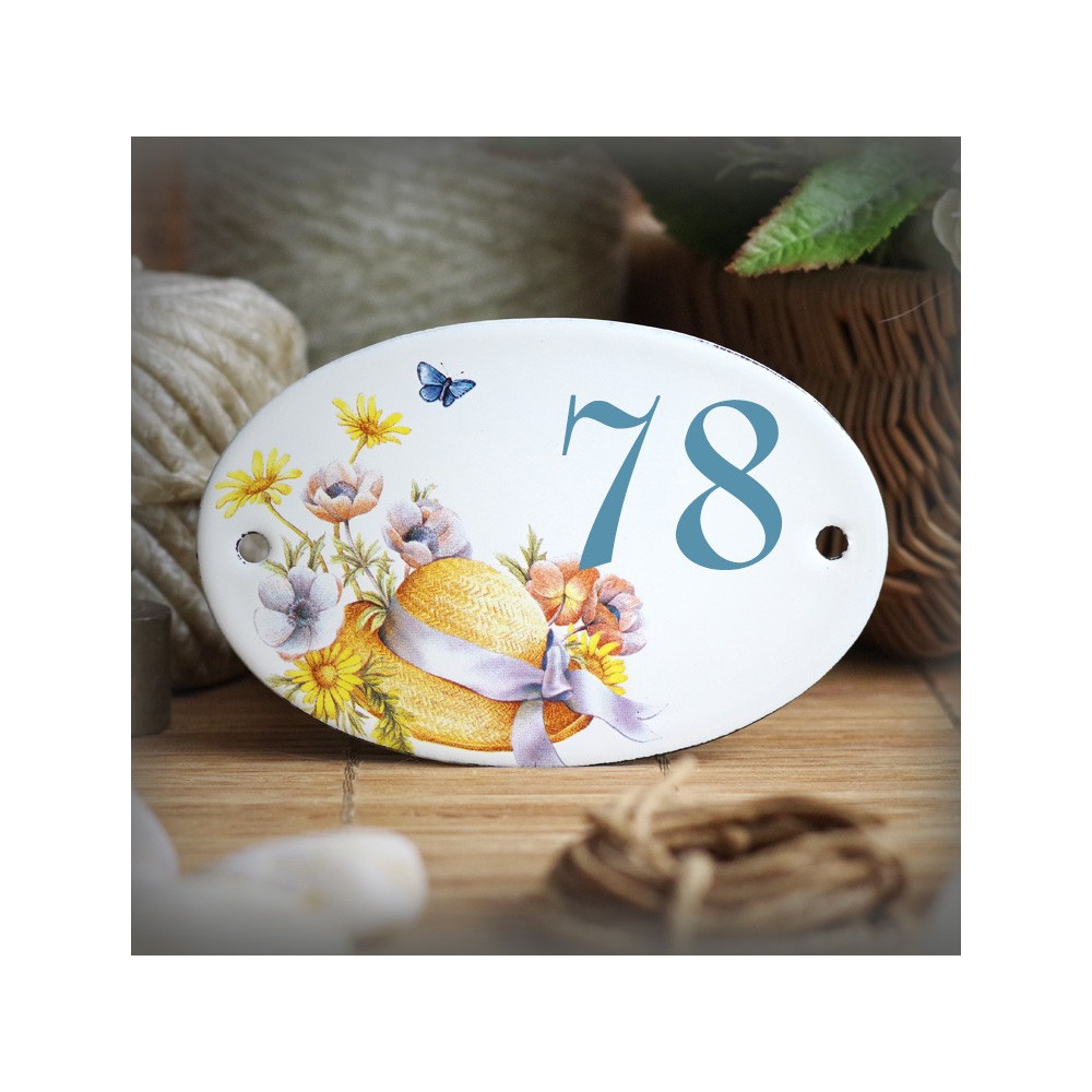 Numéro ovale émaillé décor Chapeau
