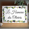 house plate in white enamel olives decor great vibes font