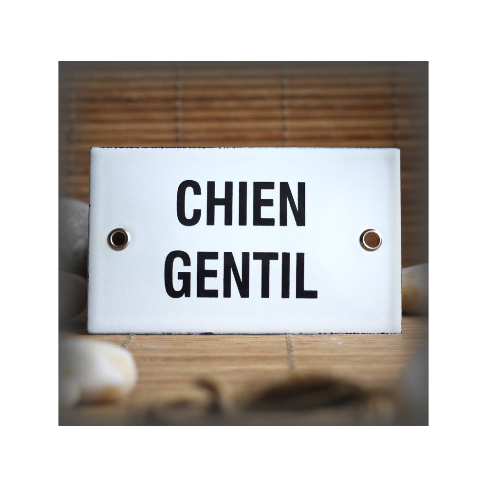 Plaque émaillée 10x6cm "Chien Gentil" sans filet
