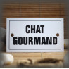 Enamel plate "Chat Gourmand" with border