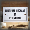 Enamel plate "Chat Fort Méchant et peu Nourri" with border