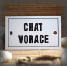 Plaque émaillée 10x6cm "Chat Vorace" avec filet