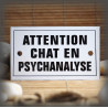 Enamel plate "Attention Chat en Psychanalyse" with border