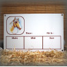 Plaque Box Chevaux émaillée blanc liseré et texte marron décor Joly Jumper 14x23cm
