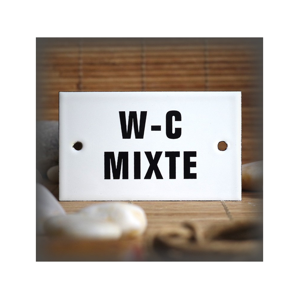 Plaque émaillée 10x6cm "W.C. Mixte" sans filet