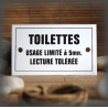 Enamel plate  "Toilettes usage limité à 5mn " with border