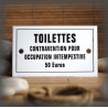 Plaque émaillée 10x6cm "Toilettes contraventions 50 euros" avec filet