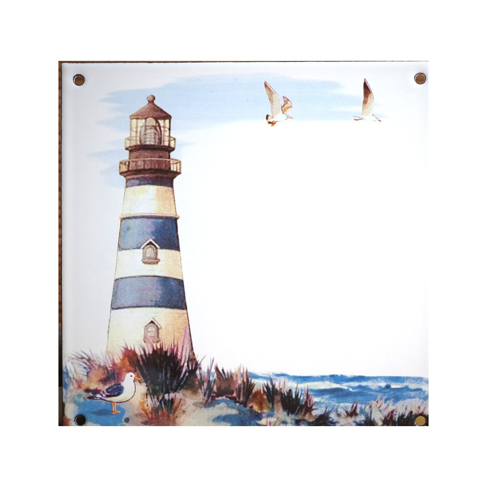 Numéro de rue émaillé : décor phare, 15x15cm