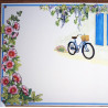 Zoom in on the decor Blue shutters with its hollyhocks