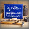 Enamel sign "Le Petit Atelier : réparation assurée"