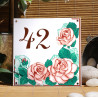 Numéro de rue émaillé décor Roses art nouveau