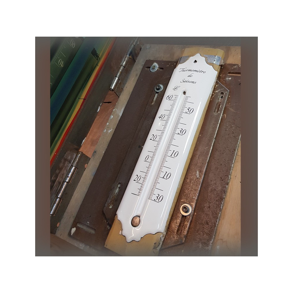 Thermomètre de Saisons émail blanc, photo d'atelier de sérigraphie