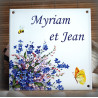 Plaque maison émaillée décor Myosotis 15x15cm