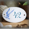 White enamel oval plate seagull decor