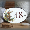 White enamel oval plate Tits long tails decor