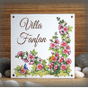 Plaque maison émaillée décor Rose trémière