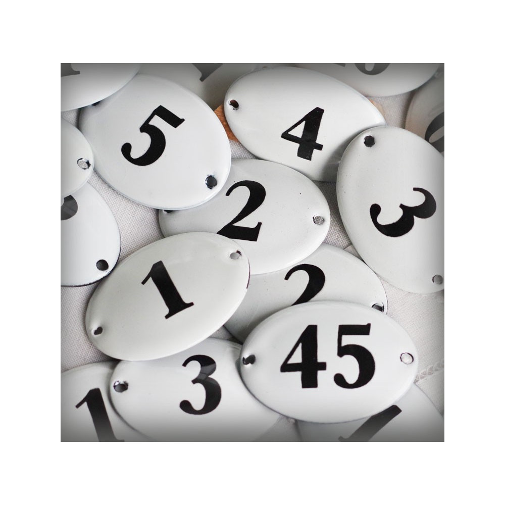 Numéro ovale bombé 4x3cm émail blanc pour la customisation des meubles