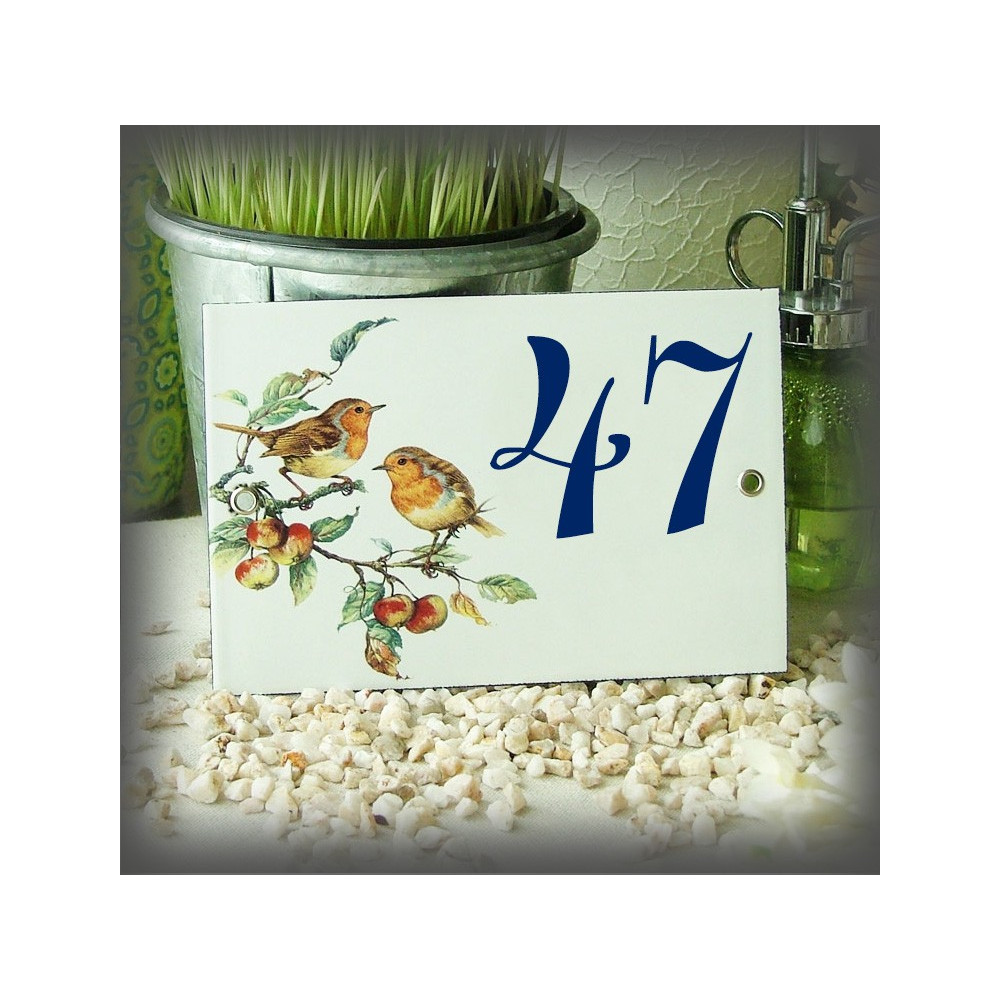 White Enamelled street number robin decor