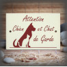 Plaque émaillée blanche "Attention Chien et Chat de Garde"