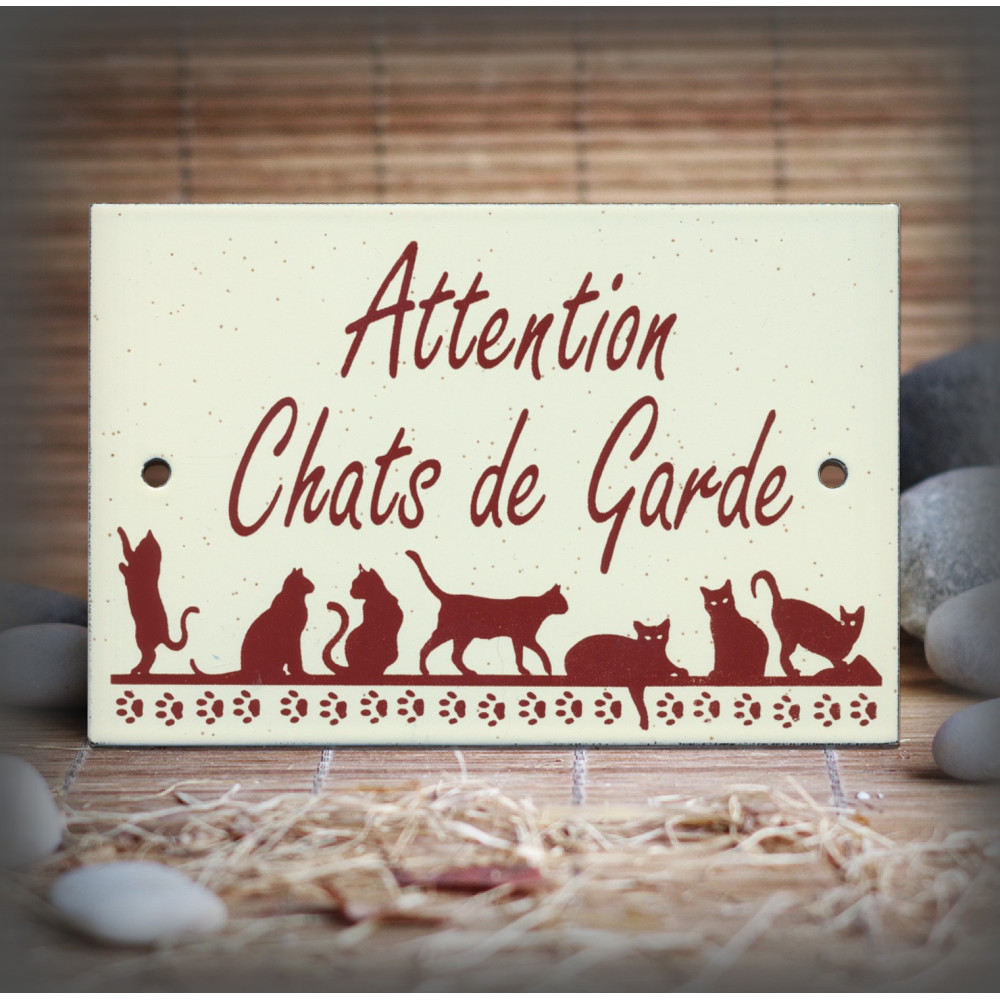 Gres Enamel plate "Attention Chats de garde"