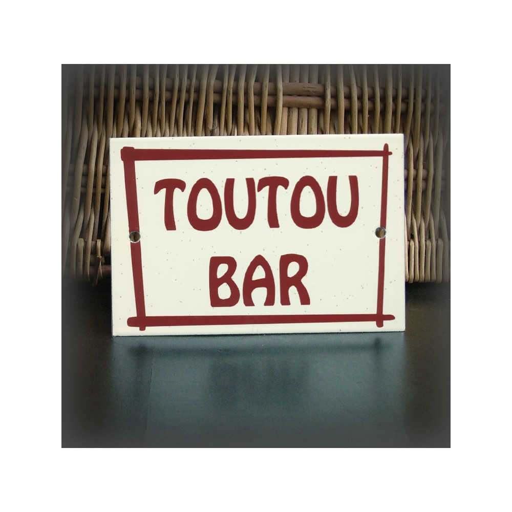 Plaque émaillée "Toutou Bar" avec filet 15x10cm