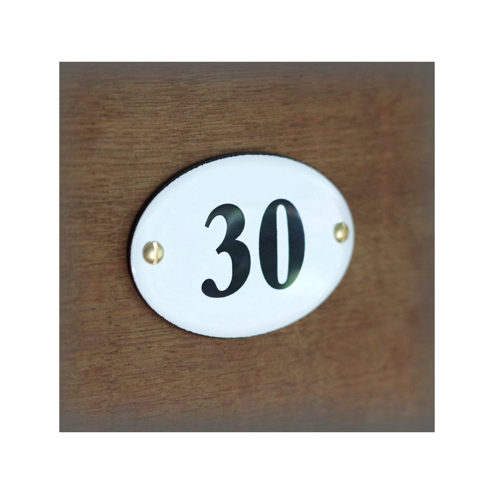 N°ovale bombé 7x4cm blanc/noir avec vis laiton