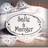 Plaque ovale de porte texte noir sur émail blanc : Salle à Manger