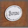 Plaque ovale de porte texte noir sur émail blanc : Bureau avec vis