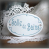 Plaque ovale de porte émaillées blanc texte gris : Salle de bains