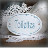 Plaque ovale de porte émaillées blanc texte gris : Toilettes