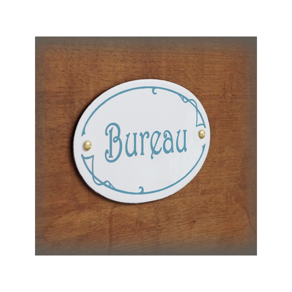 Plaque ovale de porte émaillées blanc texte gris bureau avec vis laiton