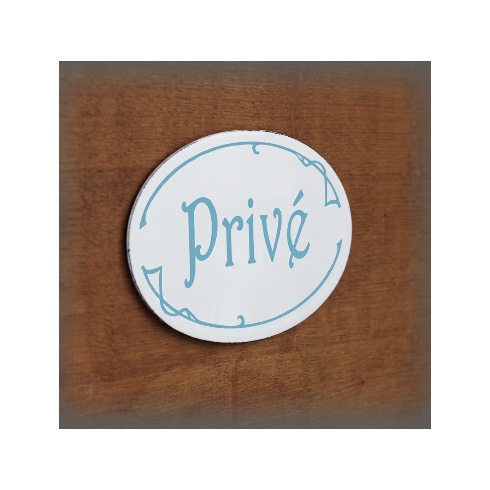 Plaque ovale de porte émaillées blanc texte gris Privée sans trous avec adhésif au dos
