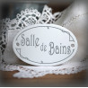 Plaque ovale de porte émaillées blanc texte gris : Salle de bains