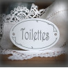 Plaque ovale de porte émaillées blanc texte gris : Toilettes