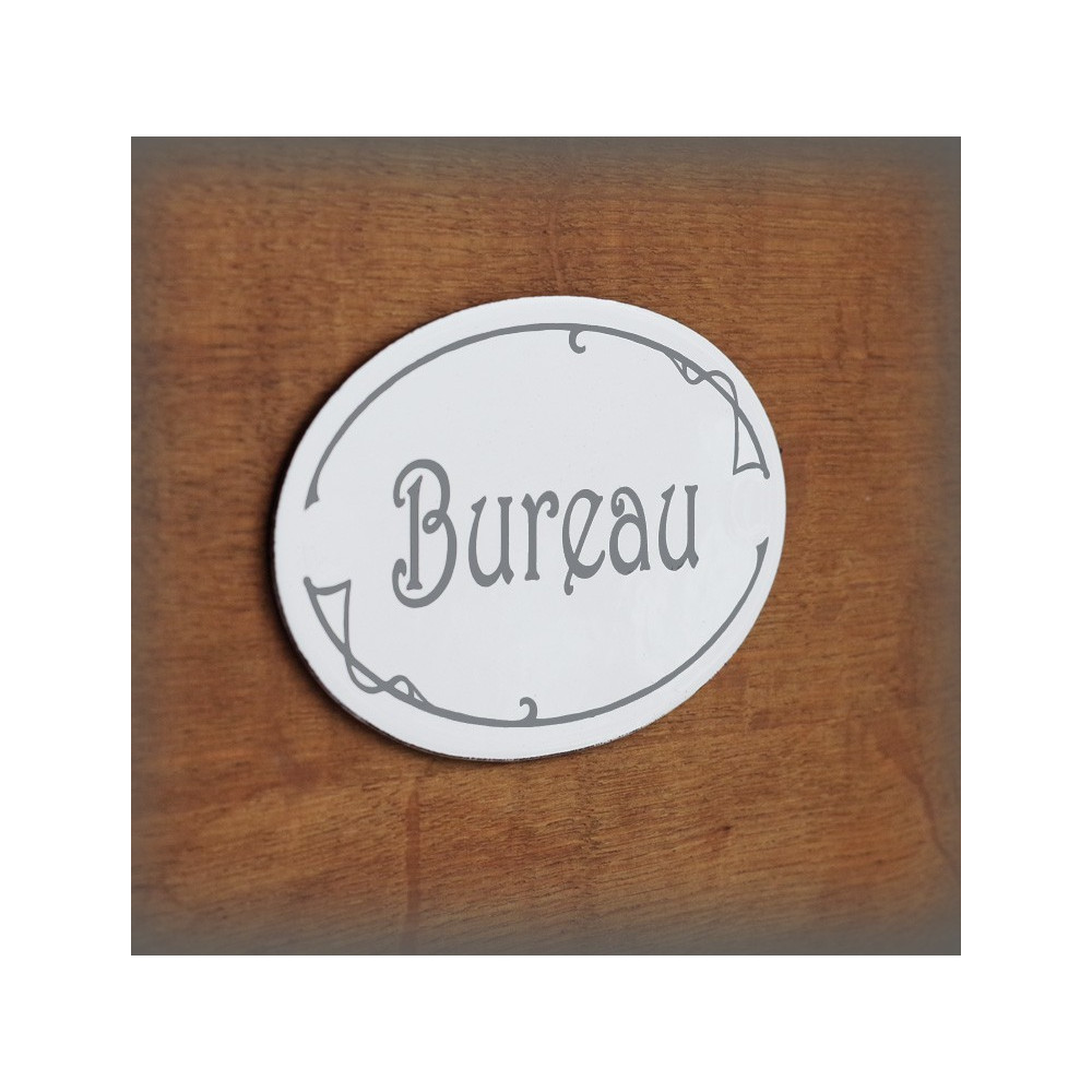 Plaque ovale de porte émaillées blanc texte gris Bureau sans trous avec adhésif au dos