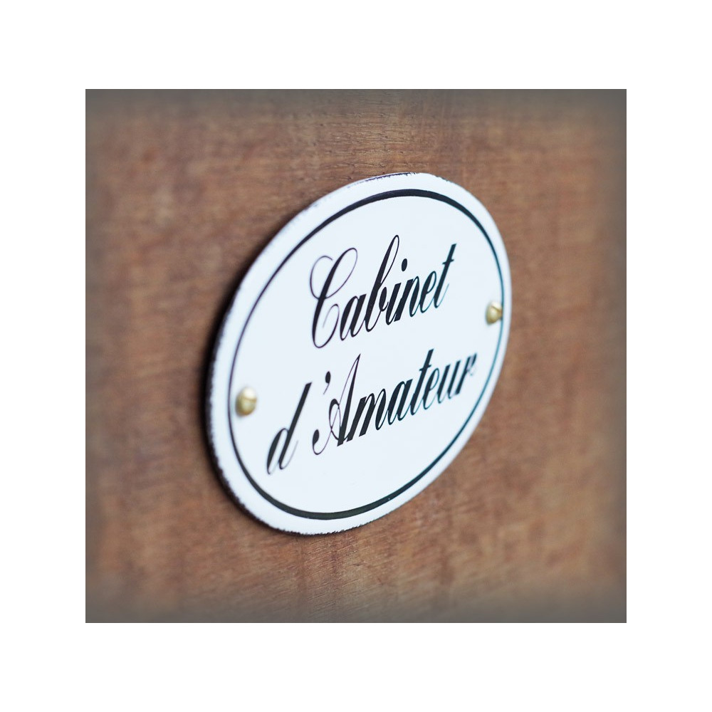 Plaque ovale émaillée Cabinet d'amateur fixée