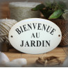 Plaque émaillée ovale "Bienvenue au jardin"