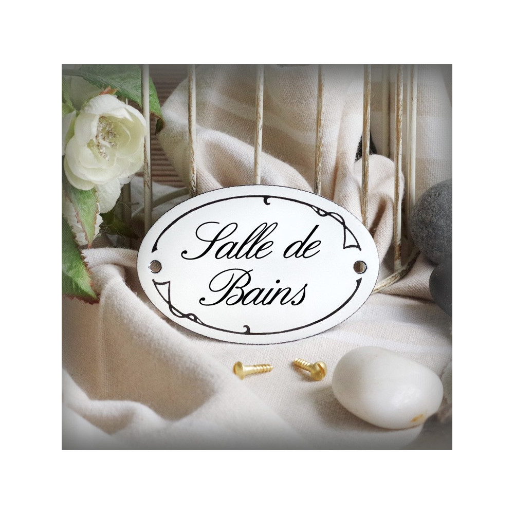 Petites Plaques de porte émaillées "Ariane" : Salle de Bains