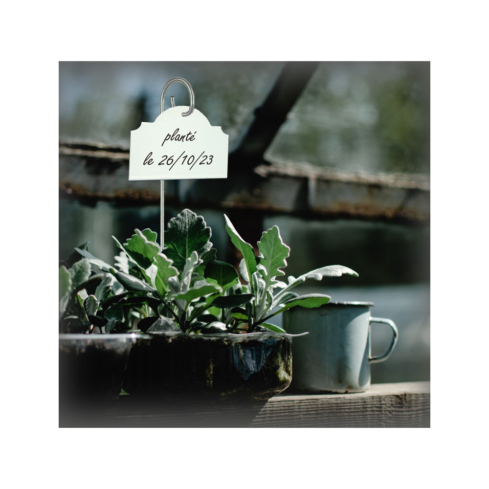 Grande Etiquette de jardin en émail blanc