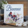 Plaque maison émaillée Bienvenue décor 2 papillons