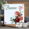 Plaque maison émaillée Bienvenue décor Roses